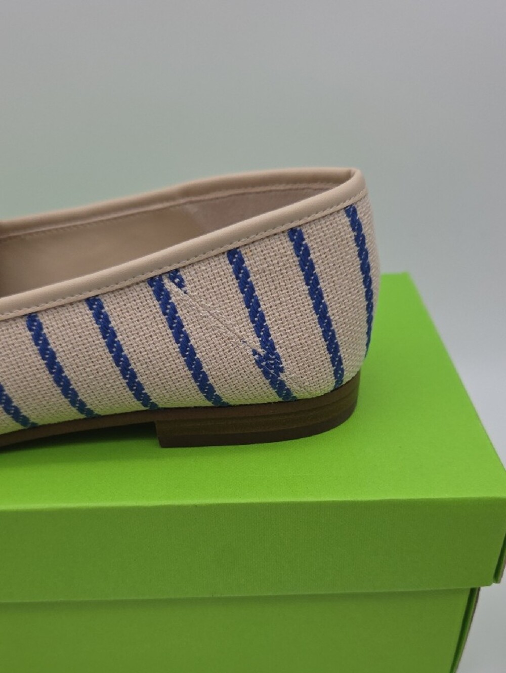 Sam Edelman Beige and Blue Striped Loafers with Gold Hardware - Picture 4 of 7